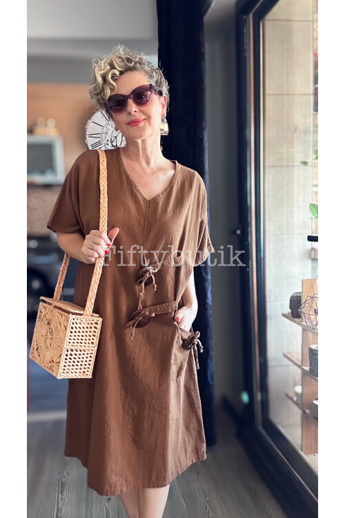 Sienta Tasarım Rustik İp Detay Elbise Kahve