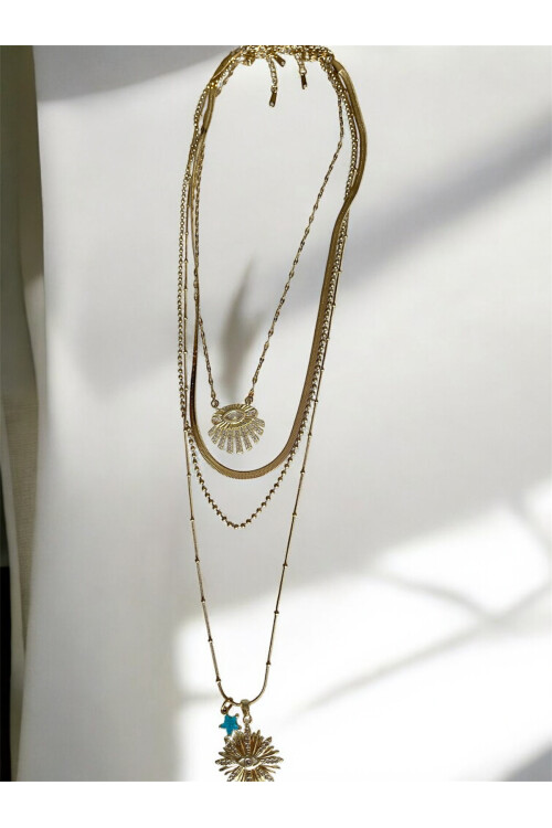 Sorra Çelik Gold Çoklu Kolye