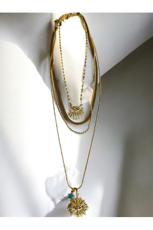 Sorra Çelik Gold Çoklu Kolye