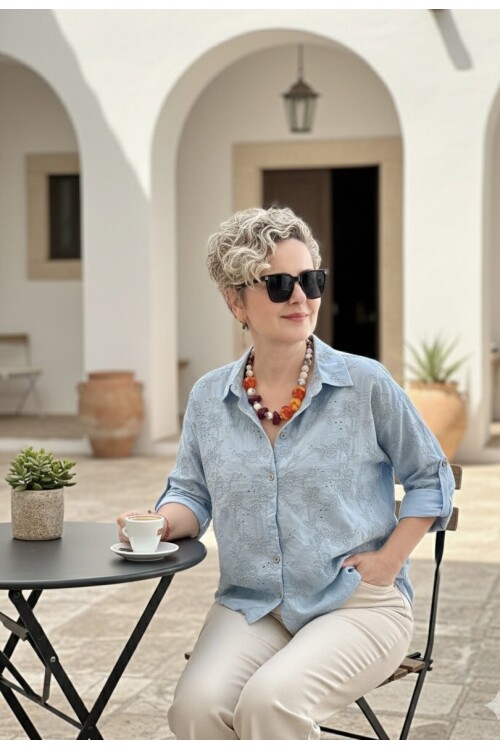 Taffi İtalyan Fisto Pul Detay Gömlek Bebe Mavi