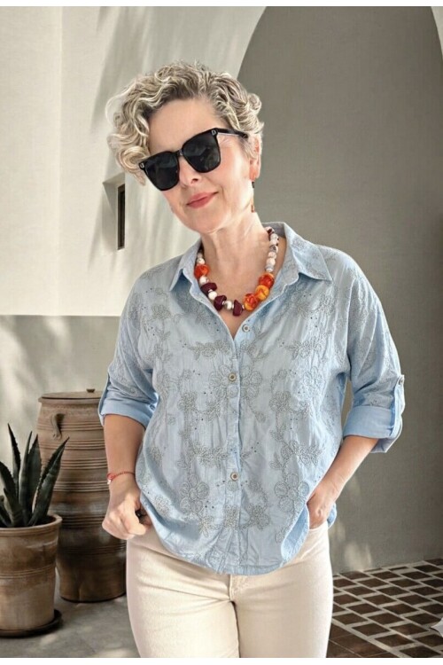 Taffi İtalyan Fisto Pul Detay Gömlek Bebe Mavi