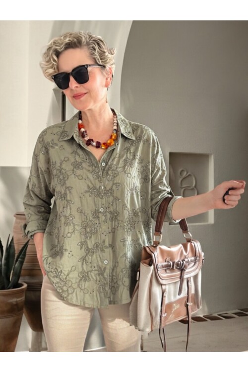 Taffi İtalyan Fisto Pul Detay Gömlek Haki Yeşil