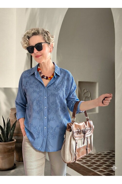 Taffi İtalyan Fisto Pul Detay Gömlek İndigo Mavi