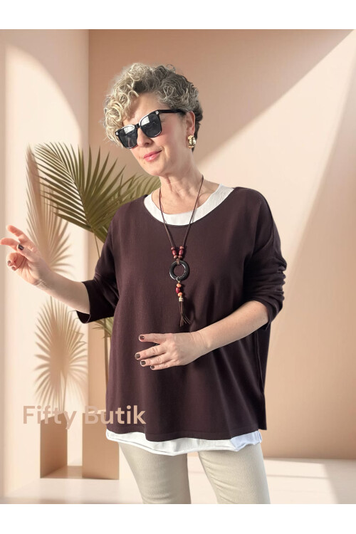 Torre Atletli Kolye Detay Triko Bluz Kahve