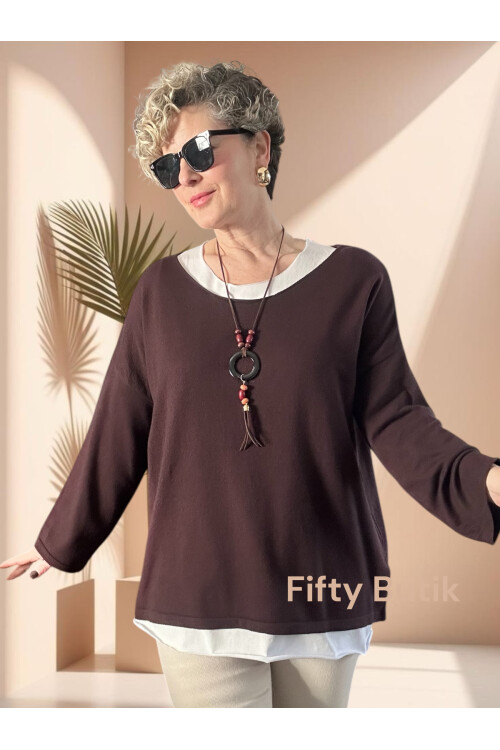 Torre Atletli Kolye Detay Triko Bluz Kahve