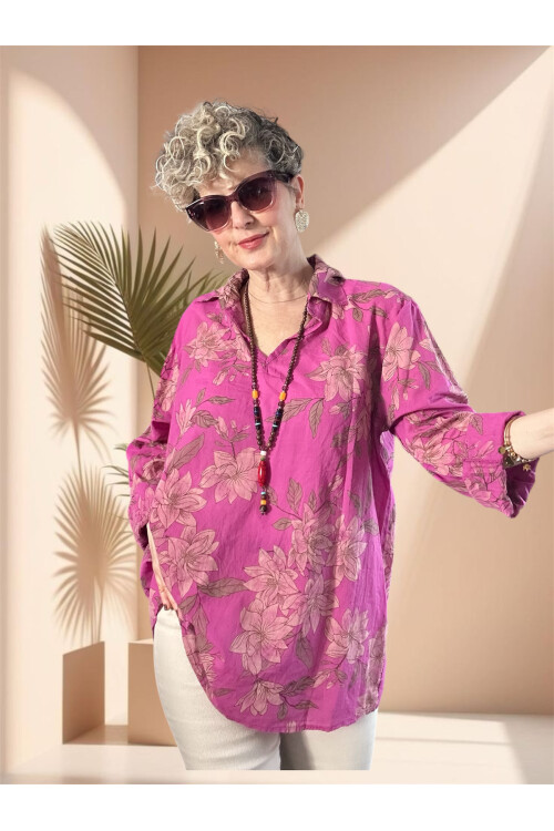 Tussi İtalyan Gömlekli Bluz Triko Takım Fuşya