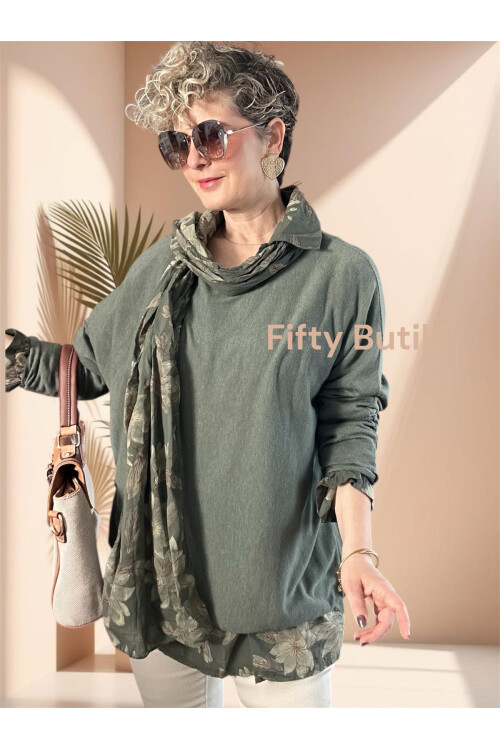 Tussi İtalyan Gömlekli Bluz Triko Takım Haki