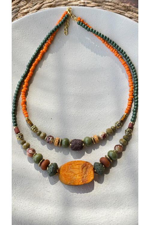 Twilight Pirinç Cam Etnik Kolye