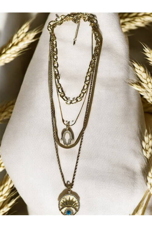 Utopi Çelik Gold Çoklu Kolye