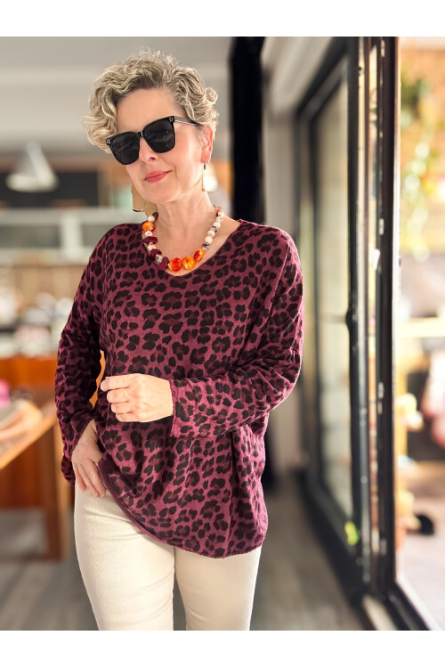 Virgin İtalyan V Yaka Desenli Triko Bordo