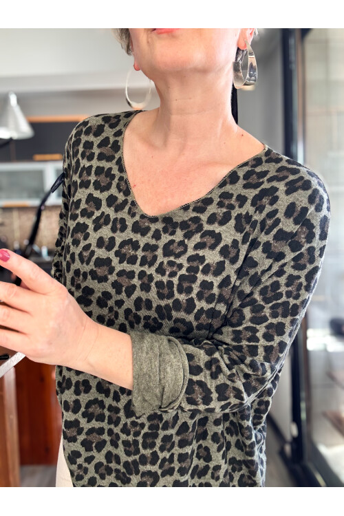 Virgin İtalyan V Yaka Desenli Triko Haki