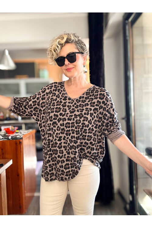 Virgin İtalyan V Yaka Desenli Triko Vizon