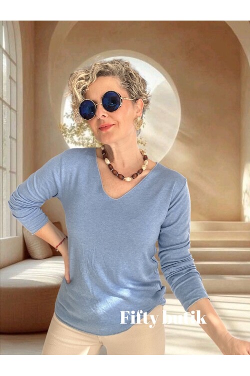 Zanna İtalyan V Yaka Triko Bebe Mavi