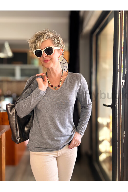 Zanna İtalyan V Yaka Triko Gri