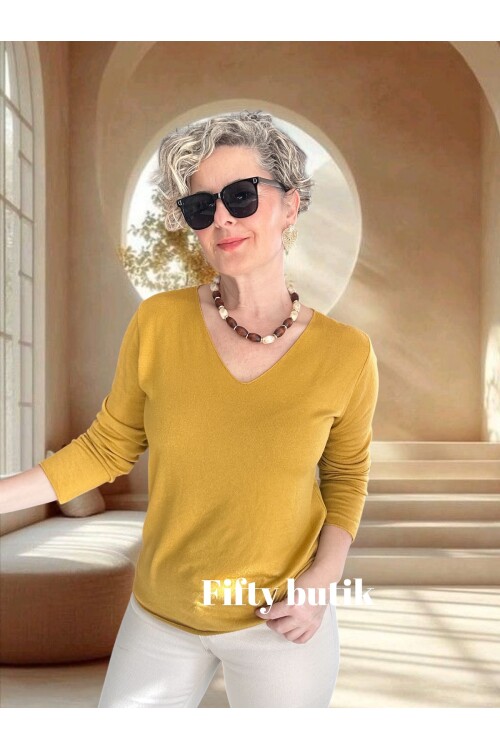 Zanna İtalyan V Yaka Triko Safran