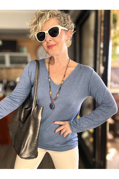 Zanna İtalyan V Yaka Triko İndigo