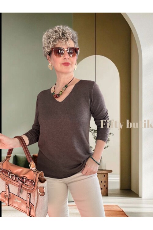 Zanna İtalyan V Yaka Triko Kahverengi