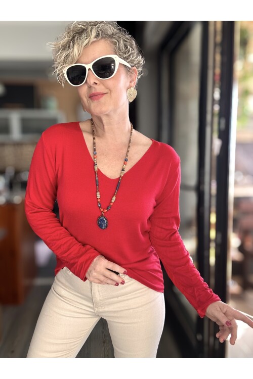 Zanna İtalyan V Yaka Triko Kırmızı