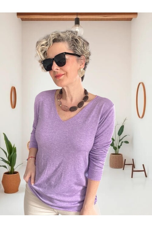 Zanna İtalyan V Yaka Triko Lila