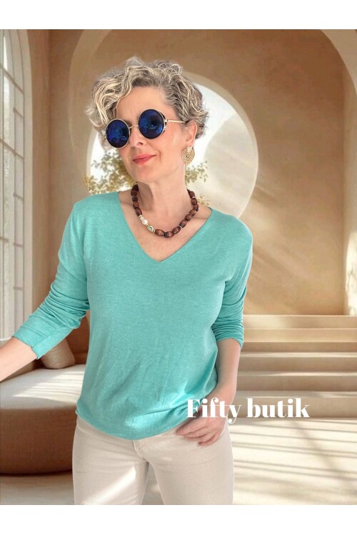 Zanna İtalyan V Yaka Triko Mint