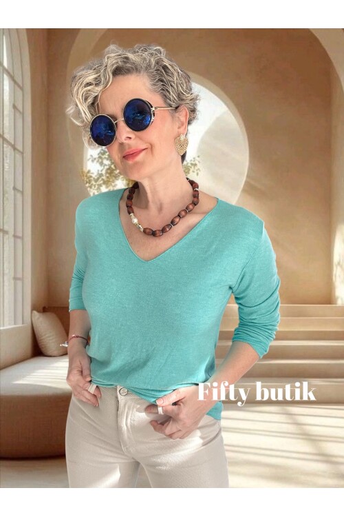 Zanna İtalyan V Yaka Triko Mint