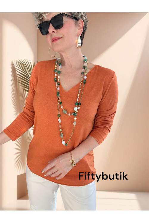 Zanna İtalyan V Yaka Triko Orange