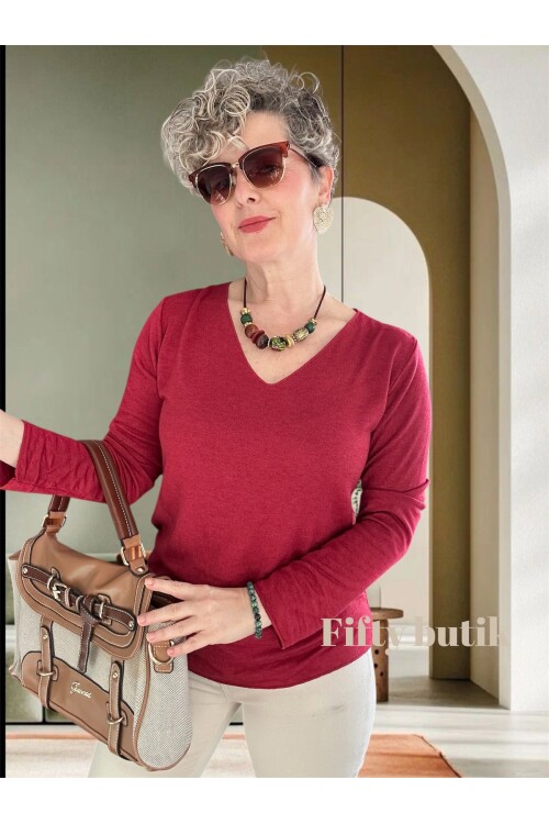 Zanna İtalyan V Yaka Triko Vişne Çürüğü