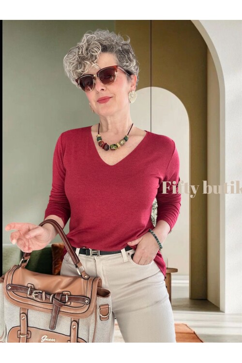 Zanna İtalyan V Yaka Triko Vişne Çürüğü