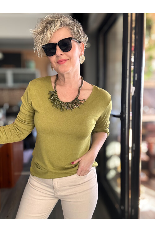 Zanna İtalyan V Yaka Triko Yağ Yeşil