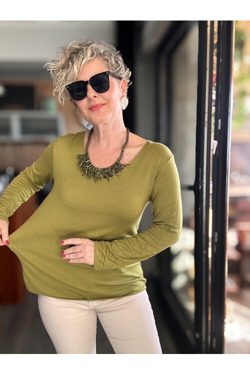Zanna İtalyan V Yaka Triko Yağ Yeşil