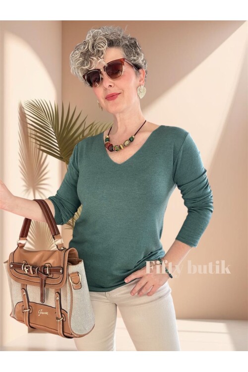 Zanna İtalyan V Yaka Triko Zümrüt
