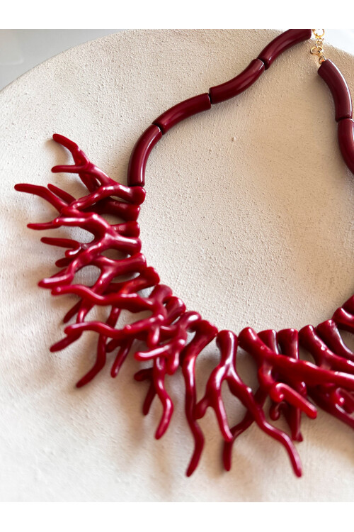 Zeyra Akrilik Mercan Desen Kolye Bordo