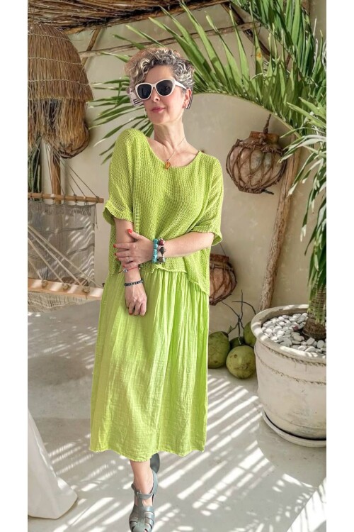 Abitare İtalyan Fisto File Detay Vip Elbise Fıstık Yeşil