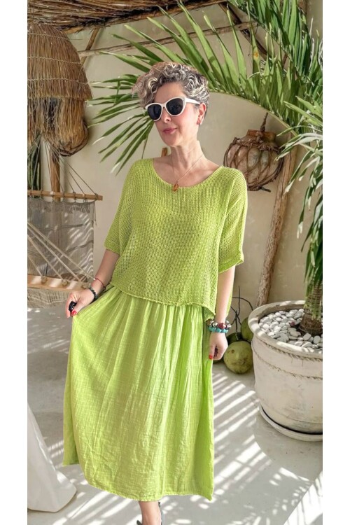 Abitare İtalyan Fisto File Detay Vip Elbise Fıstık Yeşil