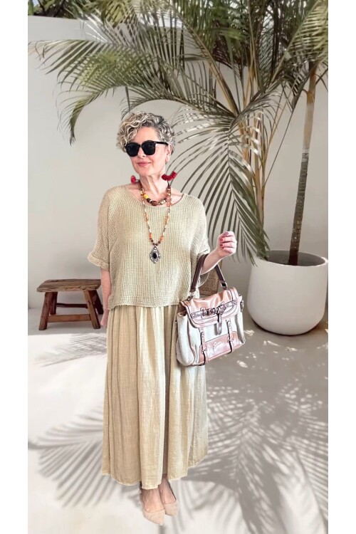 Abitare İtalyan Fisto File Detay Vip Elbise Kum Beige