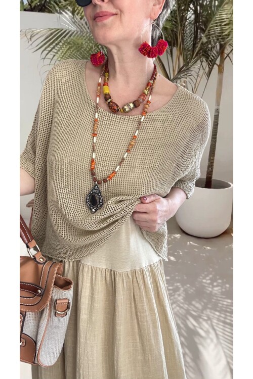 Abitare İtalyan Fisto File Detay Vip Elbise Kum Beige