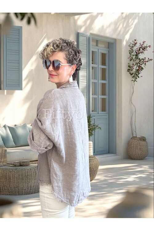 Afro  İtalyan Vip Pul Payet Detay Gömlek Ceket Vizon