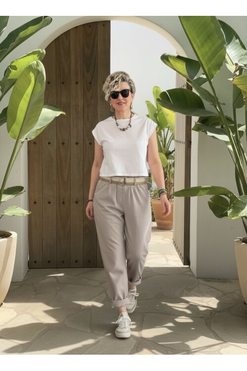 Betty İtalyan Balon Kemerli Pantolon Fango