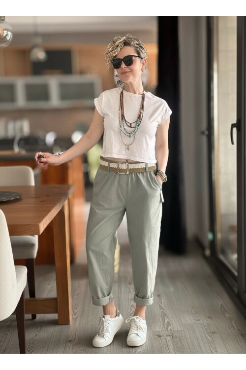 Betty İtalyan Balon Kemerli Pantolon Haki