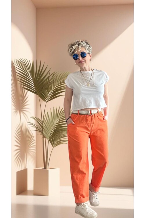 Betty İtalyan Balon Kemerli Pantolon Orange