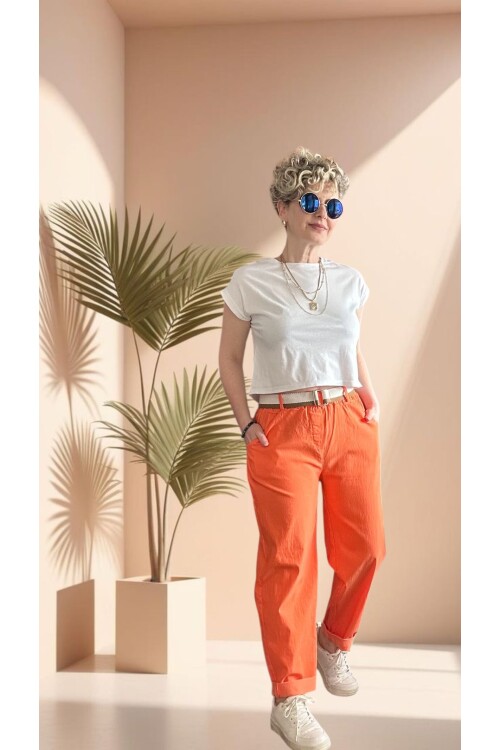 Betty İtalyan Balon Kemerli Pantolon Orange