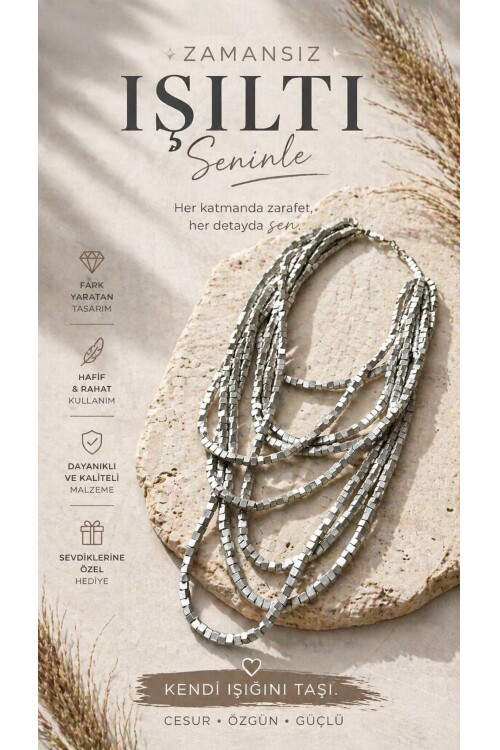 Beyaz Tahta Otantik Sekiz Sıra Kolye