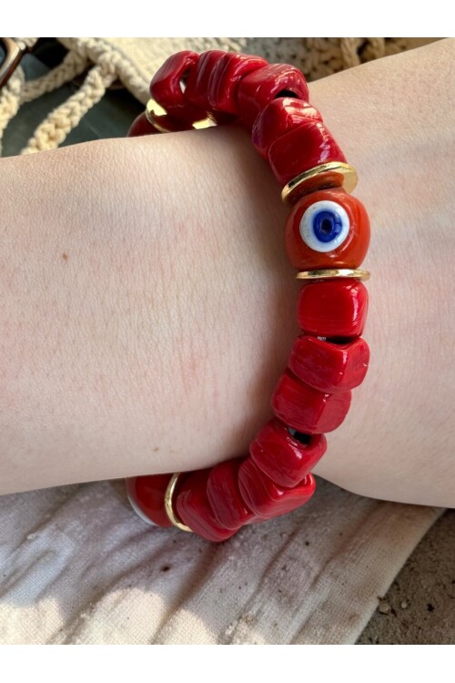 Bodrum Cam Taş Kırmızı Boncuk Bilezik