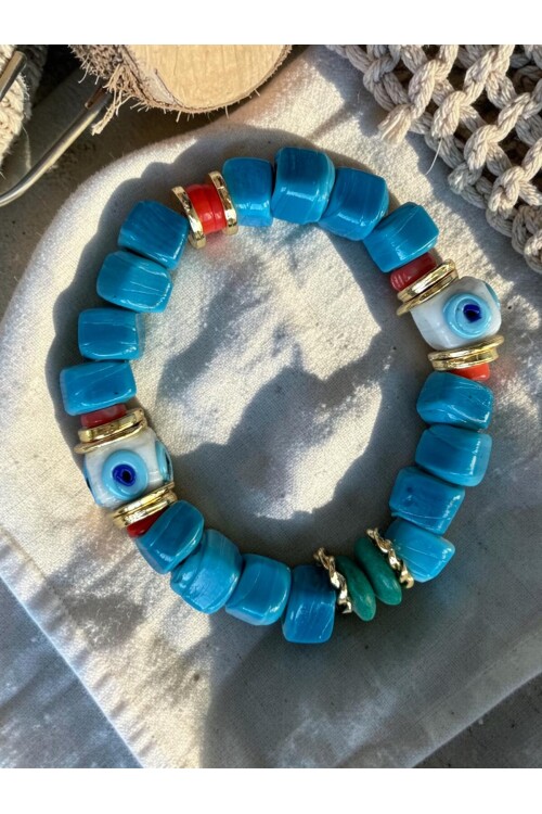 Bodrum Cam Taş Mavis Boncuk Bilezik