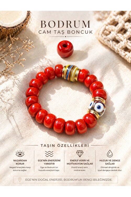 Bodrum Cam Taş Red Boncuk Bilezik