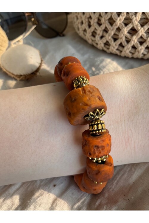 Cam Taş Etnik Bileklik Turuncu