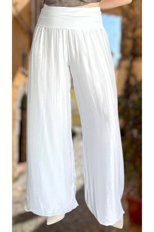 Dussi İtalyan Tasarım İpek Pantolon Beyaz