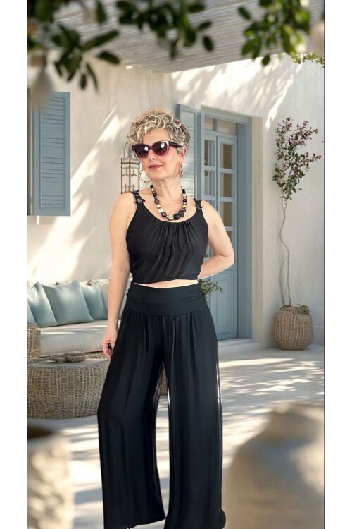 Dussi İtalyan Tasarım İpek Pantolon Siyah