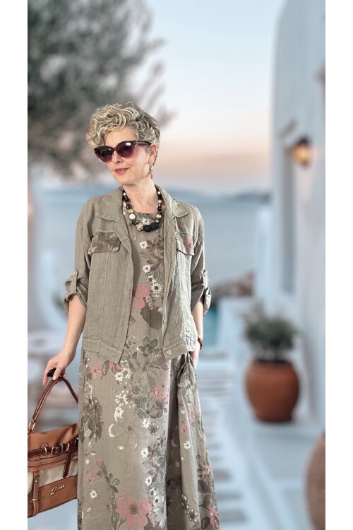 Esse İthal %100 Linen Ceket & Kolsuz Elbise Takımı Fango