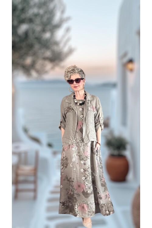 Esse İthal %100 Linen Ceket & Kolsuz Elbise Takımı Fango